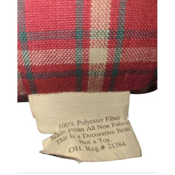 Vtg Primitive Christmas Red Plaid Handmade Gingerbread Throw Pillow Rustic Decor - Picture 4 of 9